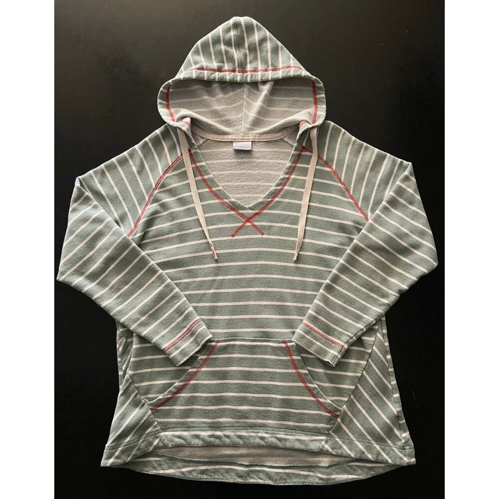 COLUMBIA PFG Green/White Stripe Soft Baja Hoodie Womens sz XL